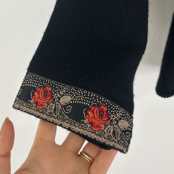 Vintage Casual Corner Annex Black Floral Embroidered Asian Cardigan Wool Jacket - Picture 6 of 8